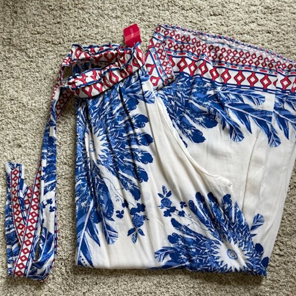 Flying Monkey Pants - NWT Flying Tomato Wide Leg Summer Pant Cream, Blue and Pink Size M